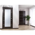 Arazzinni Avanti Vetro Interior Door in a Black Apricot Finish with Silver Strips and Frosted Glass 1