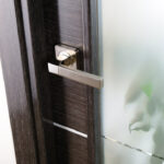 Arazzinni Avanti Vetro Interior Door in a Black Apricot Finish with Silver Strips and Frosted Glass 5