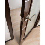Arazzinni Mia Vetro Interior Door in a Wenge Finish with Silver Strips and Frosted Glass 4