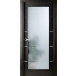 Arazzinni Avanti Vetro Interior Door in a Black Apricot Finish with Silver Strips and Frosted Glass
