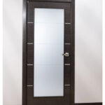 Arazzinni Avanti Vetro Interior Door in a Black Apricot Finish with Silver Strips and Frosted Glass 2